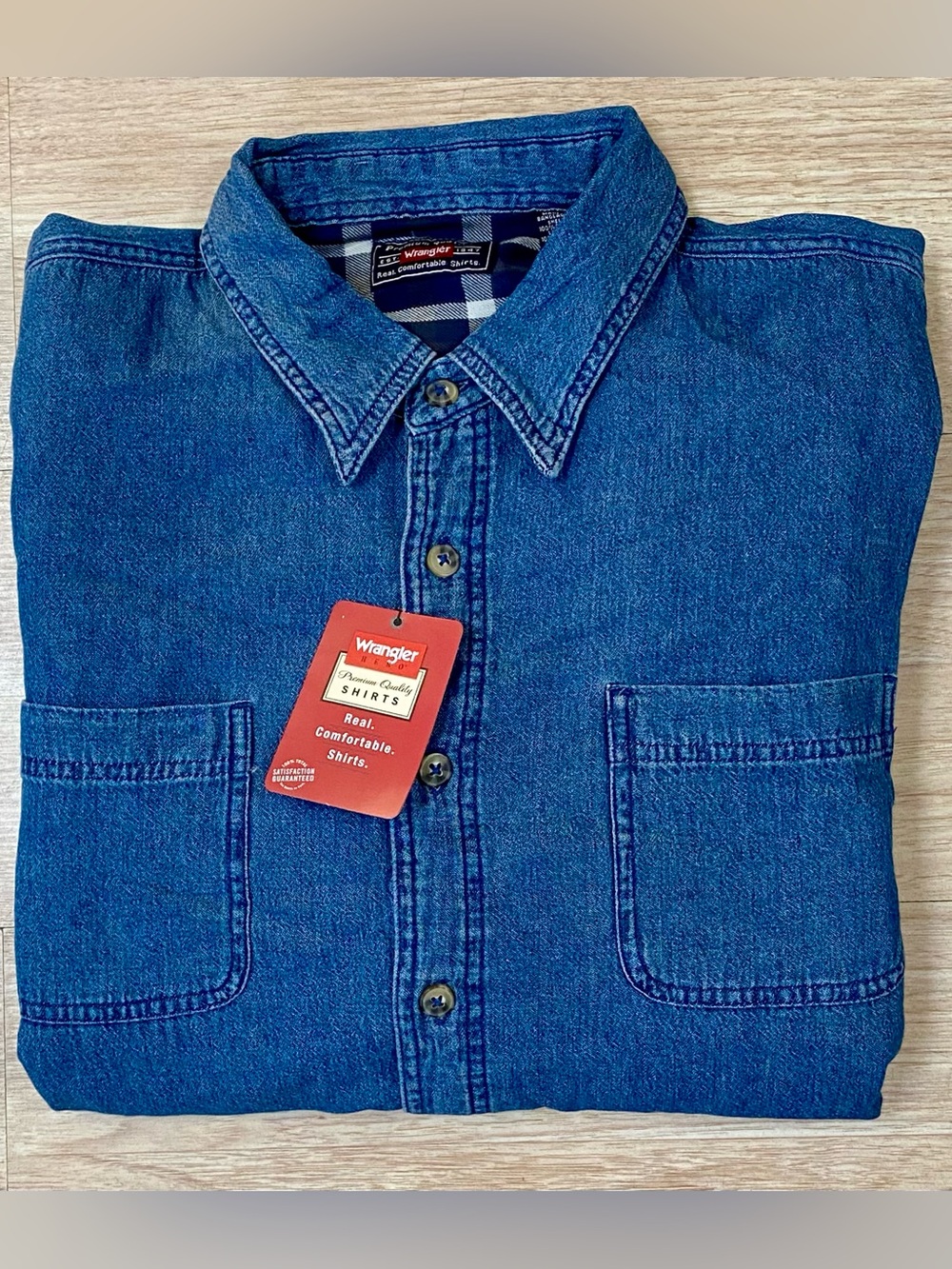 Wrangler Flannel Lined Denim Shirt Men’s 2XL Blue 100% Cotton Workwear Pockets